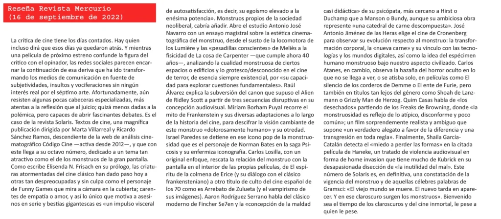Reseña en la revista Mercurio