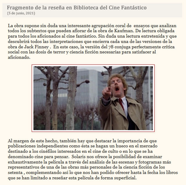 Reseña en Biblioteca del Cine Fantástico